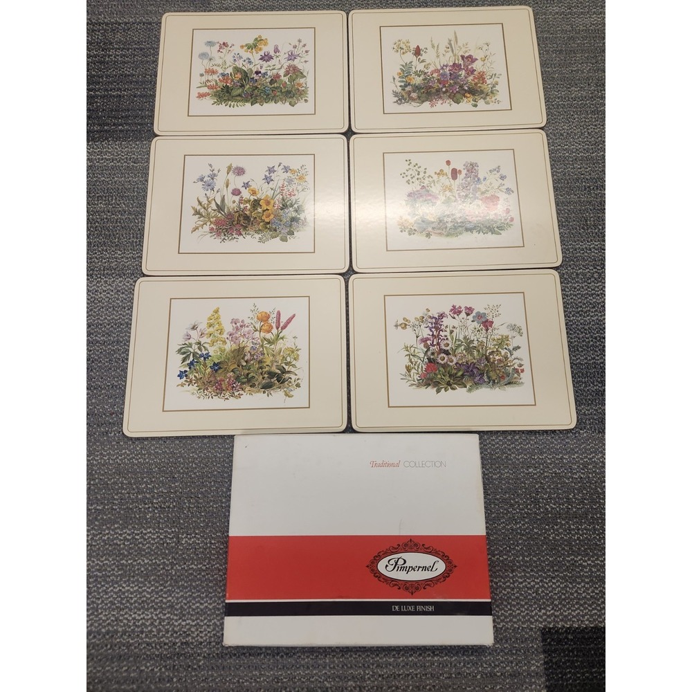 6 Vintage Pimpernel Cork Backed Placemats Florals Meadow Flowers 12x9 With Box